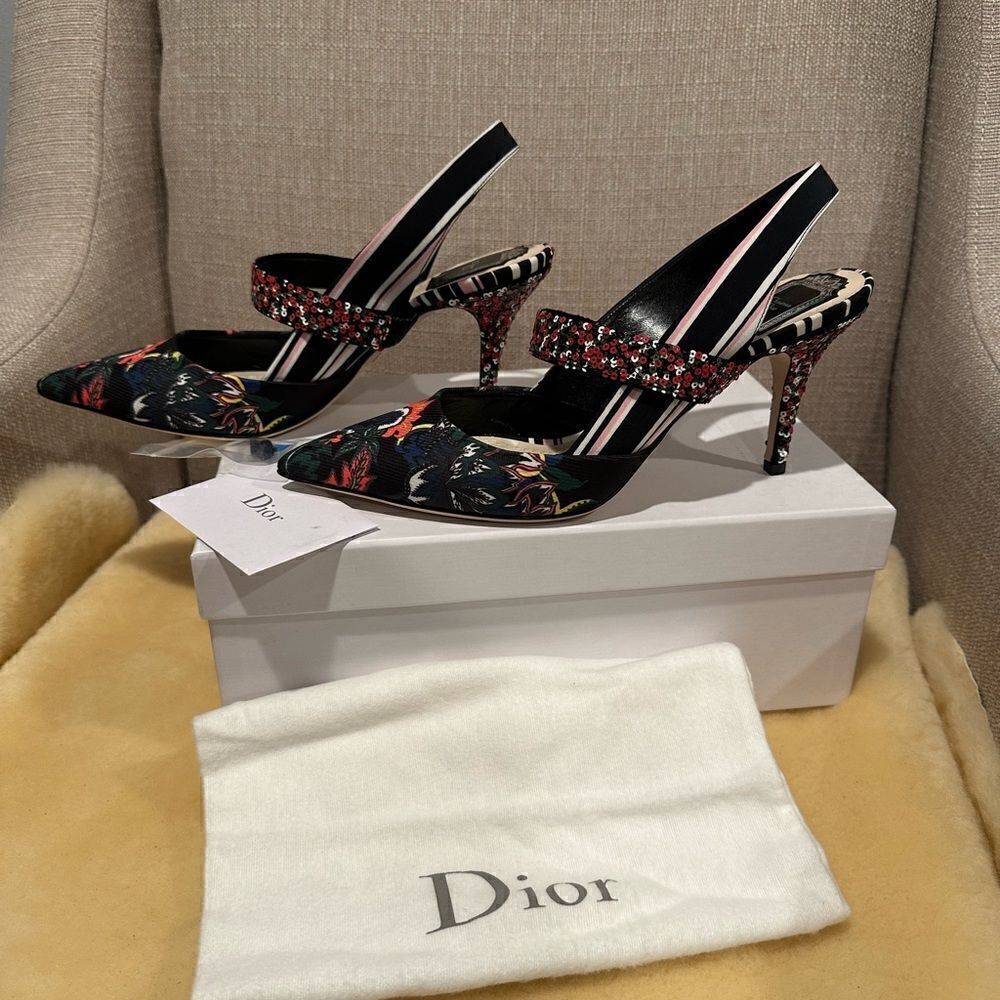 Christian Dior floral satin printed slingback pumps size 41,5, NIB - Picture 2 of 13